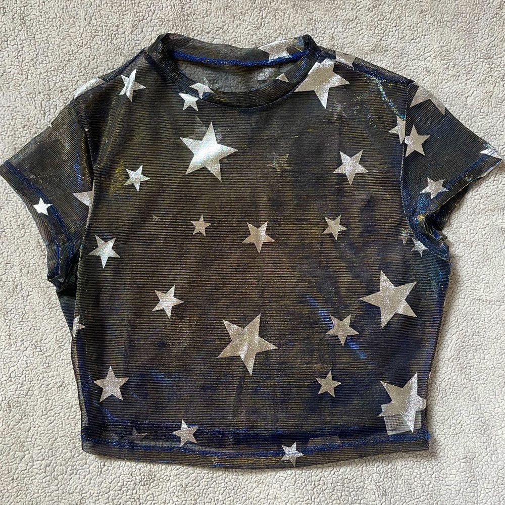 Large Mesh Stars Festival Crop Top